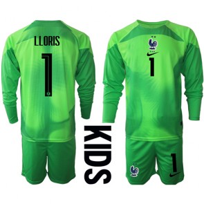 Frankrike Hugo Lloris #1 Målvakt Bortatröja Barn VM 2022 Långärmad (+ korta byxor)